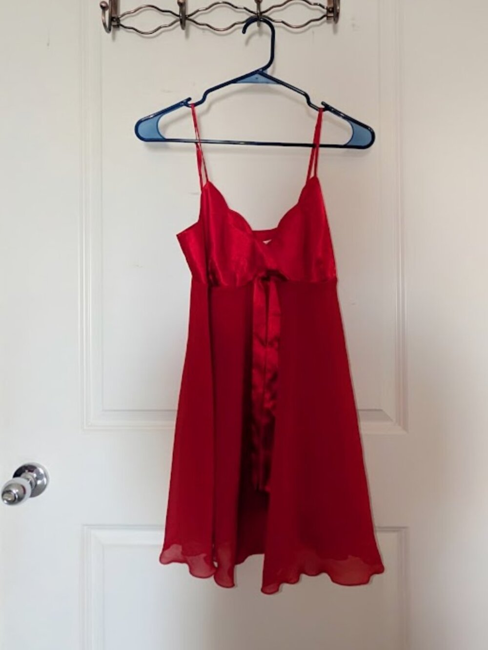 Vintage Victoria's Secret Lingerie Red Satin Chiffon Babydoll